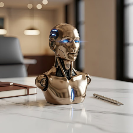 3d rendering humanoid robot working in a modern office with copy spaceの素材