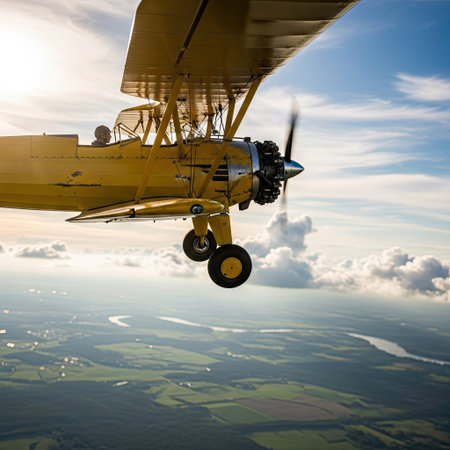 Close-up of a small airplane on the background of the skyの素材