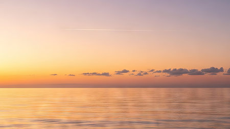 Beautiful sunset over the sea. The sky and clouds are reflected in the water.の素材