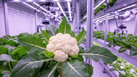 Cauliflower in the hydroponic farm. Cauliflower in the greenhouse.の素材