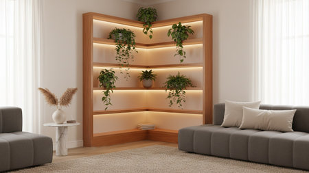 Interior of living room with bookshelf - 3d renderingの素材