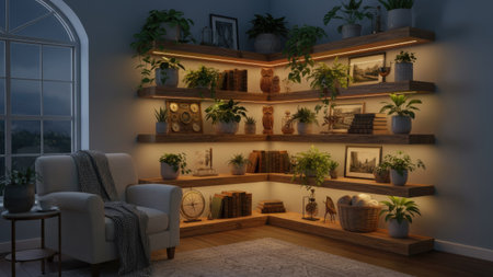 Interior of the living room with bookshelf. 3D illustrationの素材