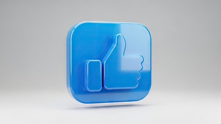 A vibrant blue thumb up icon is displayed against a softly graded backdrop. The digital rendering displays a glossy, reflective surface. This visual element highlights the concept of approval and agreement. Potentially suitable for illustrative or marketing projects, the image conveys a sense of positive feedback and acknowledgement.の素材