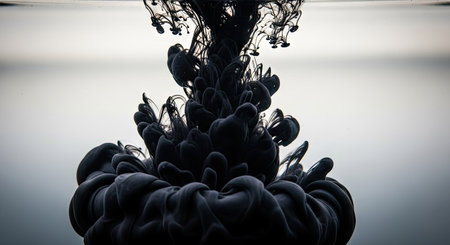 Black ink in water. Ink swirling in water. Abstract background.の素材