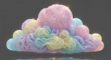 Colorful ball of yarn on a black background. 3d renderingの素材