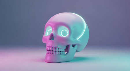 Skull. 3d illustration. Neon style. 3d rendering.の素材