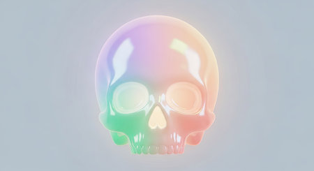 Skull with pink and green colors on white background. 3d renderingの素材