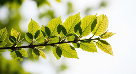 green leaves on a tree in the spring forest. nature green backgroundの素材