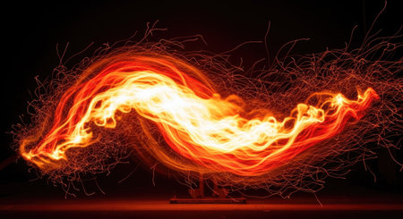 Abstract fire flames isolated on black background. 3d render illustration.の素材