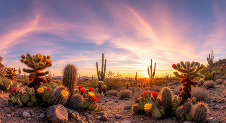 Cactuses at Sunset in Saguaro National Park, Arizonaの素材