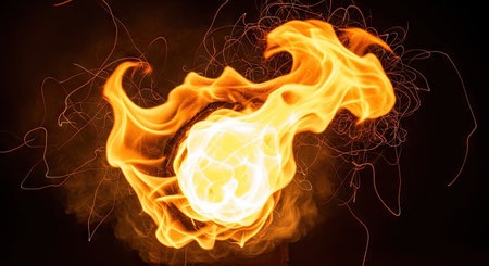 Fire flames on a black background. Fire flames isolated on black backgroundの素材