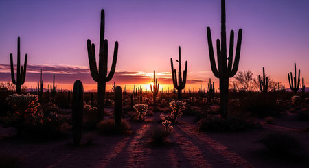 Sunset at Saguaro National Park, Arizona, USA.の素材
