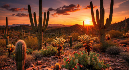 Sunset over Saguaro National Park, Arizona, USA.の素材