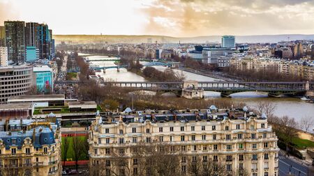 Seine river landscape at sunsetのeditorial素材