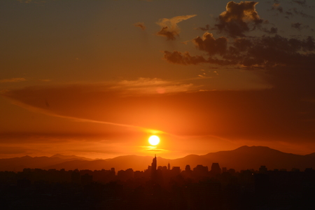 amazing sunset clouds at mount andes in santiago,chileの写真素材