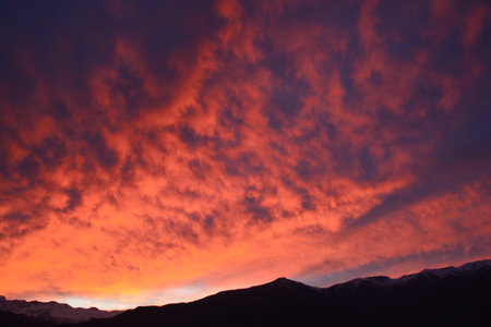amazing sunrise at mount Andes in Santiago Chileの写真素材