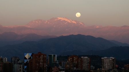 Moon rise at Mount Andes in Santiago Chileの写真素材