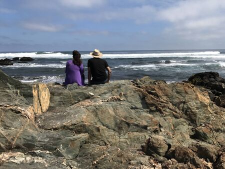 Landscape of rocky beach and nature in Chileの写真素材