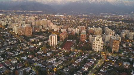 Sunset and aerial view of Santiago city in Chileのeditorial素材