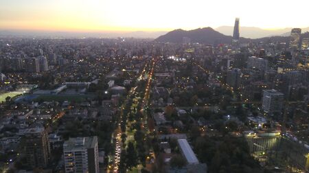 Sunset and aerial view of Santiago city in Chileのeditorial素材
