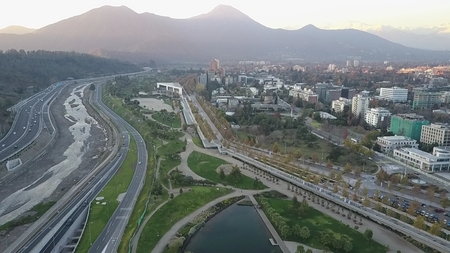 Aerial view of landscape, park, highways and river in Chileのeditorial素材