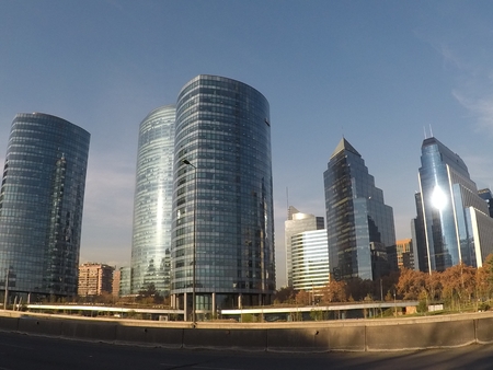 Skyscrapers and sunset clouds in Santiago, Chileのeditorial素材