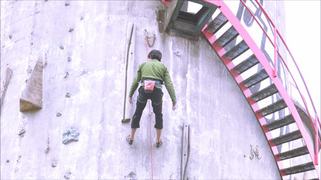aerial view of rock climbing wall and climbers in Santiago, Chile