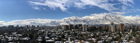 Aerial view of snowflakes in Santiago city in Chile