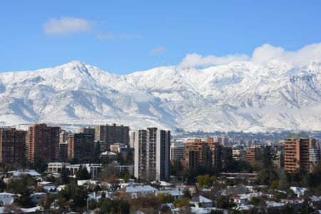 Aerial view of snowflakes in Santiago city in Chileの写真素材