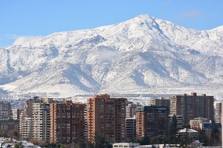 Aerial view of snowflakes in Santiago city in Chileの写真素材