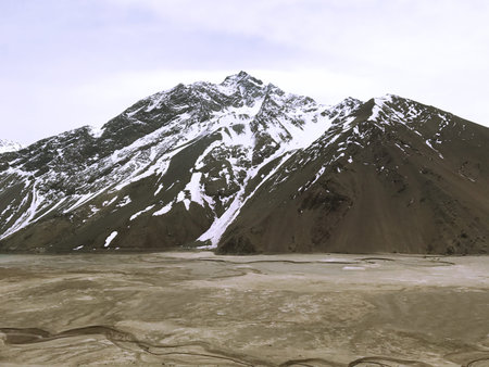 Landscape of mountain snow and lagoon in Santiago, Chile