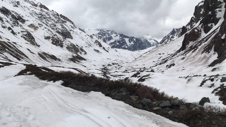 Landscape of mountain snow during winter in Santiago, Chile