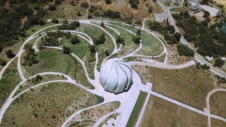 Aerial view of Bahai temple and gardenのeditorial素材