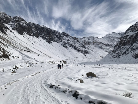 Landscape of mountain snow and valley