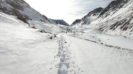Landscape of mountain snow and valley