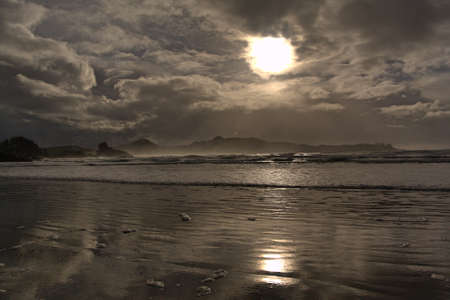 Dramatic clouds over Chesterman Beach, monochrome, Tofino, BCの写真素材