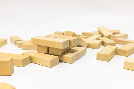 Wooden building block  on white background
