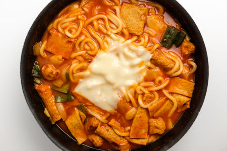 Spicy and sweet tteokbokki. Tteokbokki with broth. Korean spicy food