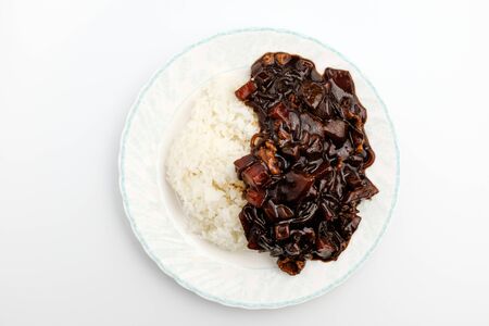 SautÃ©ed with spring rolls on rice. Rice with sauce. Korean food cultureの写真素材