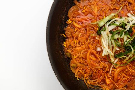 Stir-fried meat with bean sprouts and vegetables. Roasted meat with spicy sauceの写真素材