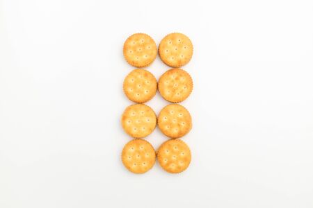 Peanut cream between biscuits. Cookies with peanut butter. Crispy dessertの写真素材