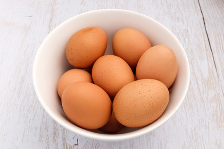 Chicken eggs. Fresh ingredients. Egg in a round shape