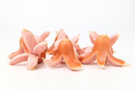 Sausage in small size. Sausage for a snack. Processed meat made from porkの写真素材