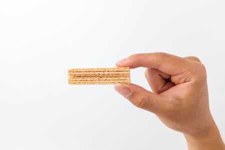 Wafer with strawberry cream. Crispy dessert. Sweet pastry. Soft snacksの写真素材