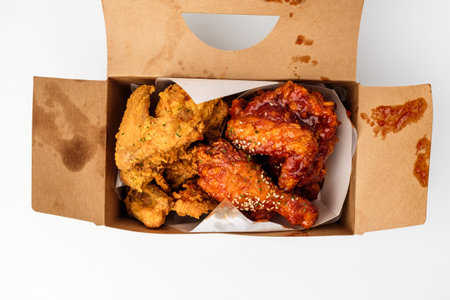 A dish of fried chicken. Korean style chicken. Crispy and soft food