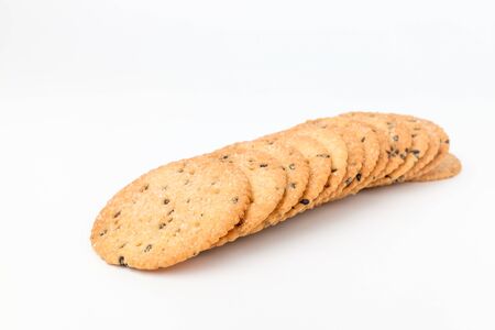 Cookies with grain. Dessert sprinkled with sugar. Biscuits in a round shapeの写真素材