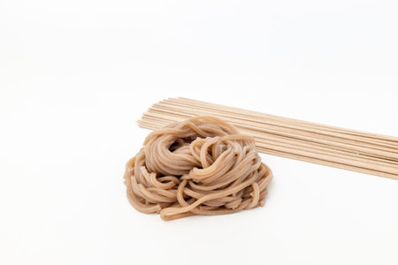 Buckwheat noodles. Elongated noodles. Food with buckwheat