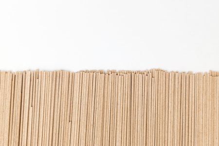 Buckwheat noodles. Elongated noodles. Food with buckwheat