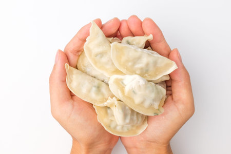 Frozen dumplings. Easy-to-eat food. Food with flour and meatの写真素材