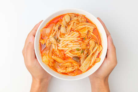 Noodles in spicy soup.の写真素材